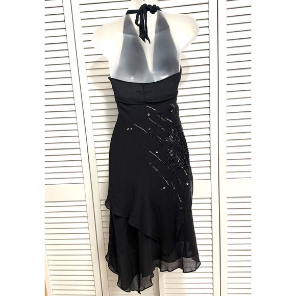 BCBGMaxAzria black Asymmetrical beaded sequin halter dress size 4 - Picture 2 of 7